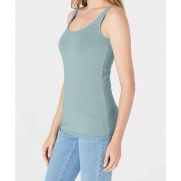 BNWT J.Jill Chalk Blue Cotton Lycra Blend Long Perfect Tank 4X Minimalist Basic - Picture 1 of 8